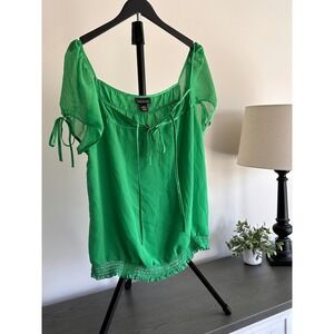 NEW Lane Bryant Green Chiffon Smocked Peasant Blouse Top 18/20 NWT
